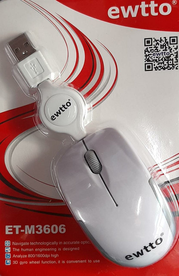 Mouse Óptico con Cable Retráctil  EWTTO ET-M3606