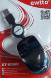 Mouse Óptico con Cable Retráctil  EWTTO ET-M3606